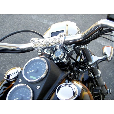 Harley Dyna, Softail, Heritage Stem Nut Mount W/Black Clock