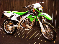 Dual sport kit installed on Kawasaki dirt bike.